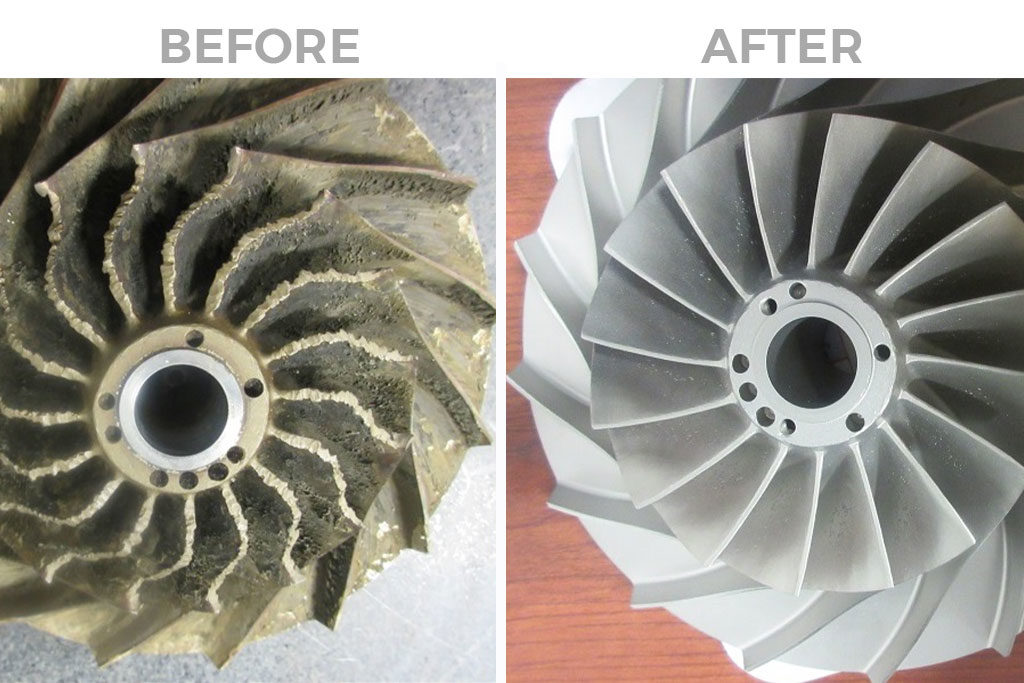 A Before & After comparison of an Impeller repair